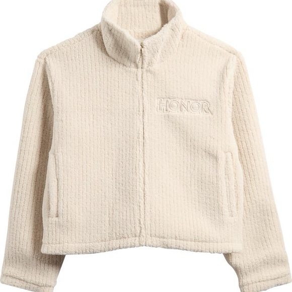 Honor‎ the Gift Crop Ribbed Fleece Zip Jacket Small Tan Cream - Picture 4 of 13